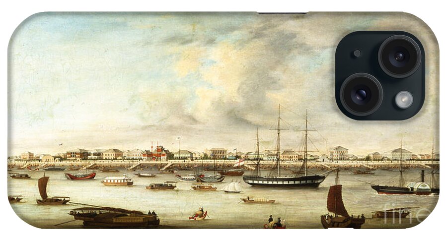 China iPhone Case featuring the painting Chinese Fishing Vessels, Shanghai, C.1857 by Chow Qua