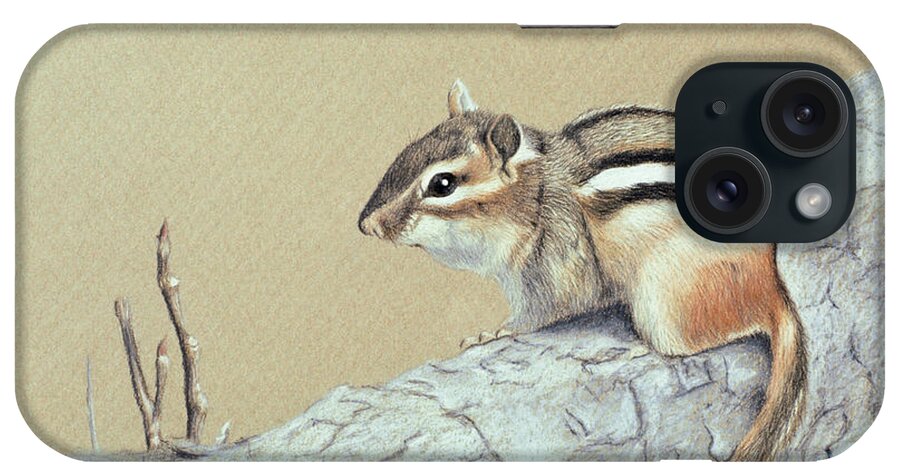 A Chipmunk On A Limb iPhone Case featuring the painting Chipmunk by Rusty Frentner