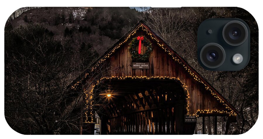 Middle Covered Bridge iPhone 15 Case featuring the photograph Christmas Star above Woodstock Covered Bridge by Jeff Folger