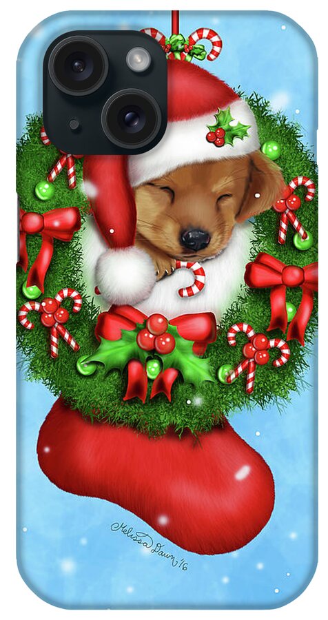 Christmas Stocking Puppy iPhone Case featuring the digital art Christmas Stocking Puppy by Melissa Dawn