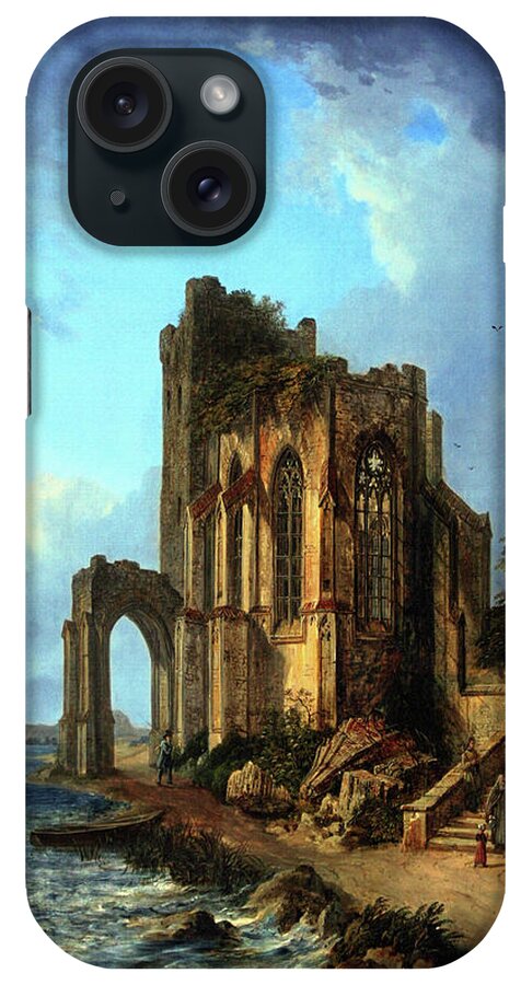 Church Ruins By The Sea iPhone Case featuring the painting Church Ruins By The Sea by Domenico Quaglio the Younger by Rolando Burbon