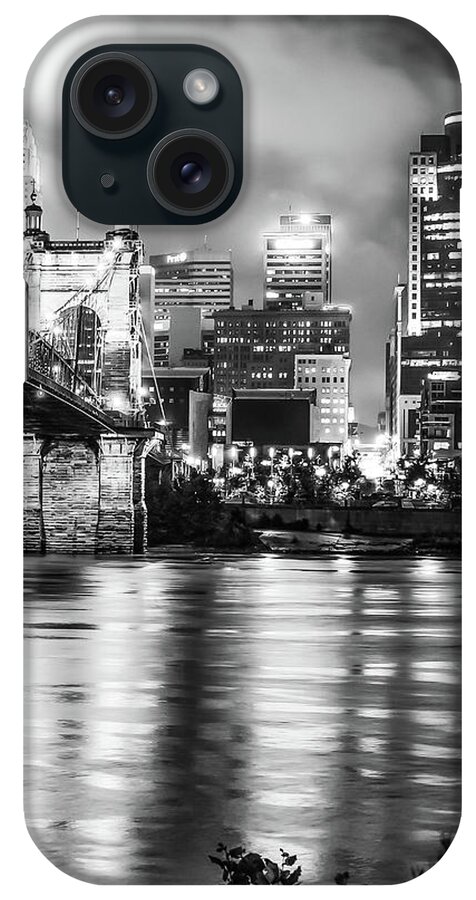 America iPhone Case featuring the photograph Cincinnati Sepia Skyline Over Ohio River - Black and White Edition by Gregory Ballos