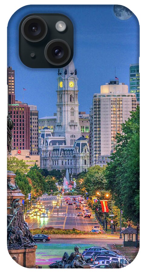 Ben Franklin Parkway iPhone Case featuring the photograph Philadelphia City Hall Full Moon by David Zanzinger