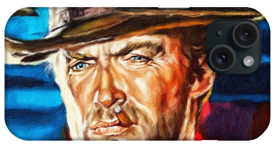 Clint Eastwood iPhone Case featuring the painting Clint Eastwood, portrait by Vincent Monozlay
