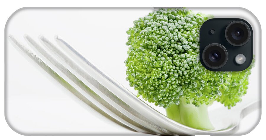 White Background iPhone Case featuring the digital art Close Up Of Broccoli On Fork by Tiina & Geir