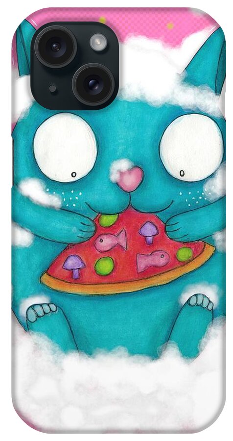 Painting iPhone Case featuring the mixed media CloudyCatPizza by Barbara Orenya