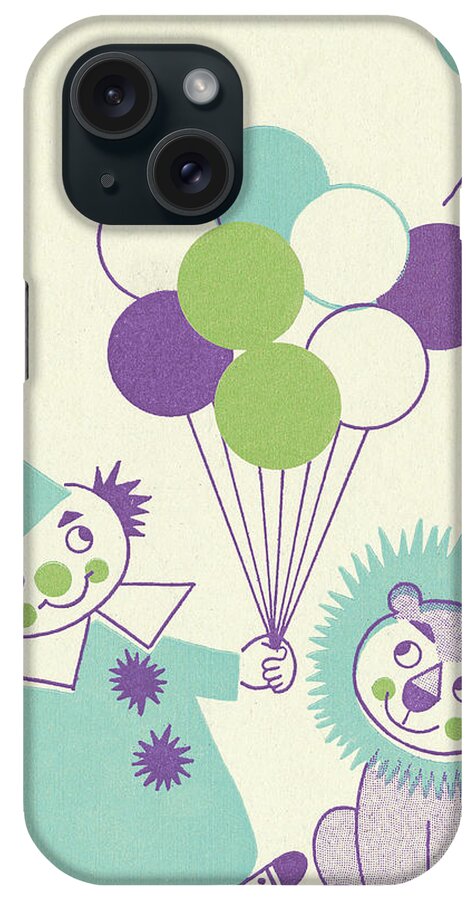 Animal iPhone Case featuring the drawing Clown With Balloons and Lion by CSA Images