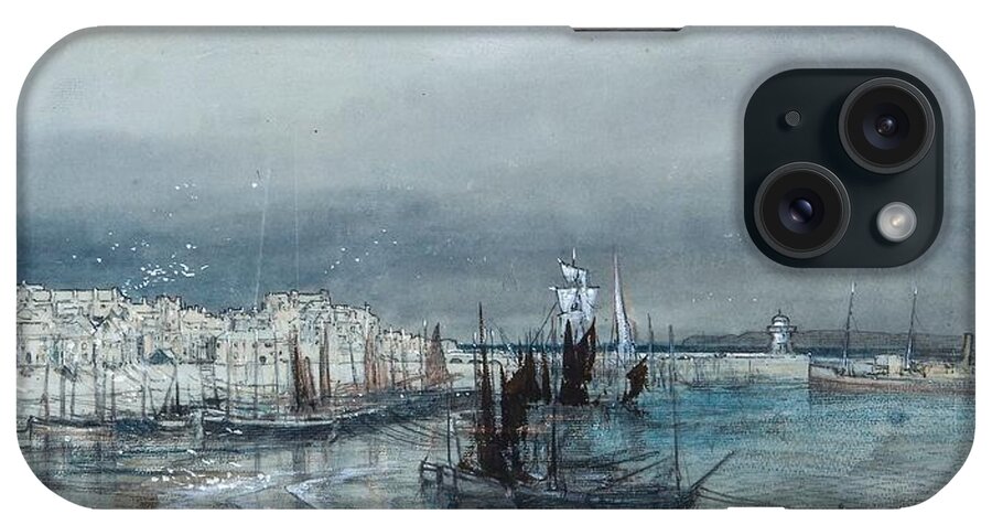 Donald Maxwell (1877-1936) - Coastal View Of A Harbour iPhone Case featuring the painting Coastal view of a harbour by MotionAge Designs