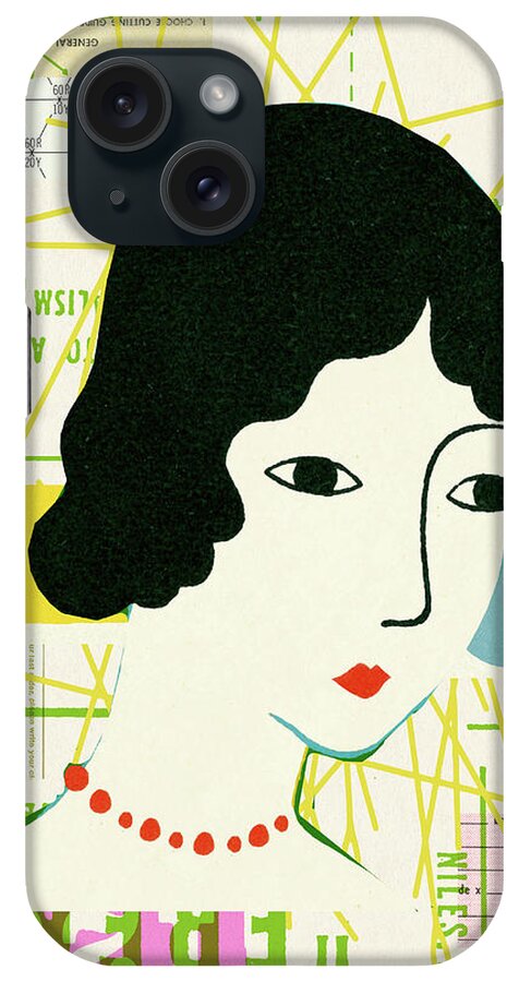 Abstract iPhone Case featuring the drawing Collage illustration of woman with patterns in background by CSA Images