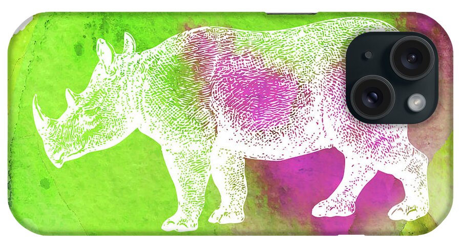 Color Spot Safari Animals Rhino iPhone Case featuring the digital art Color Spot Safari Animals Rhino by Tina Lavoie