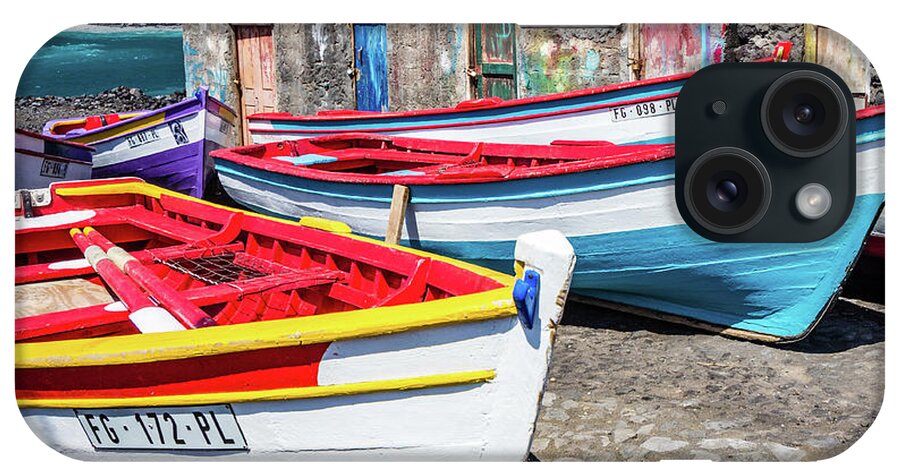 Boat iPhone Case featuring the photograph Colorful fishing boats, Cape Verde by Lyl Dil Creations