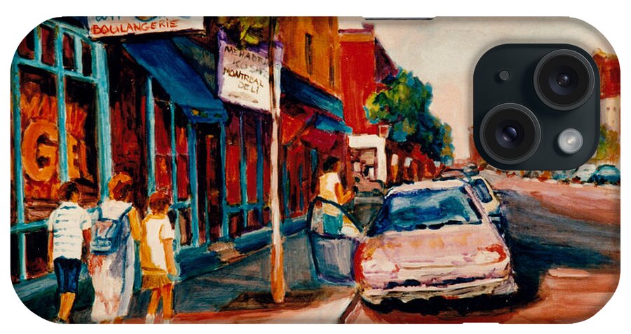 Montreal iPhone Case featuring the painting Colorful Montreal Streets C Spandau Canadian Cityscene Artist Mile End Plateau Quebec Fine Art by Carole Spandau