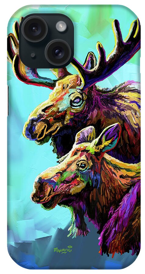 Mammal iPhone Case featuring the painting Colorful Moose by Anthony Mwangi