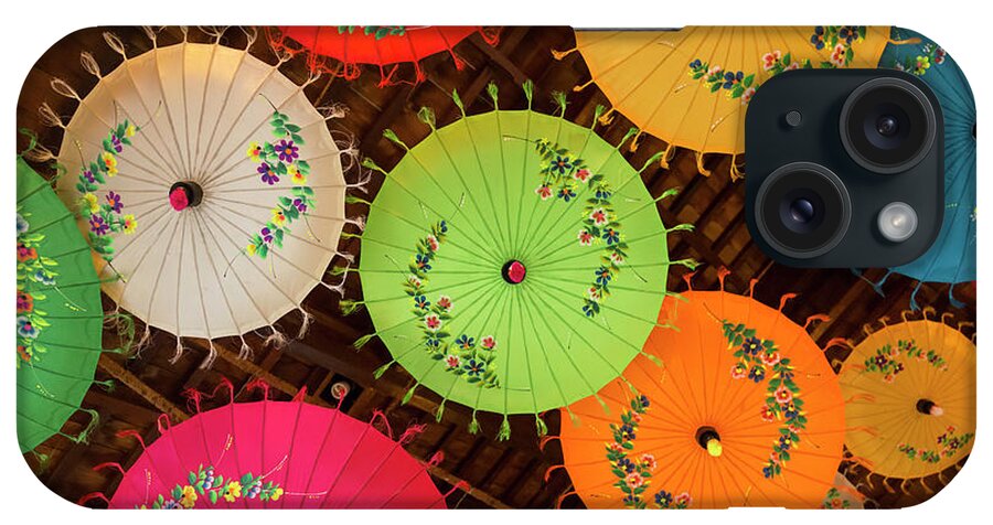 Myanmar iPhone Case featuring the photograph Colorful Umbrella Ceiling by Lindley Johnson