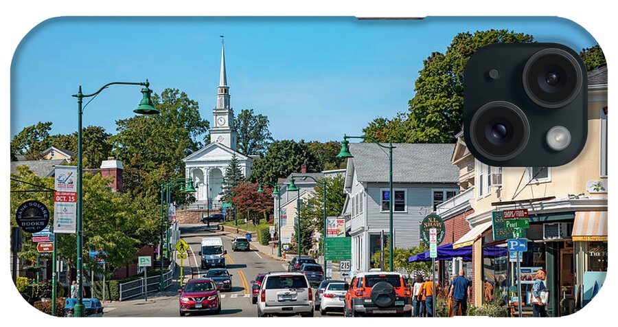 Estock iPhone Case featuring the digital art Connecticut, Mystic, Main Street With Union Baptist Church. by Lumiere