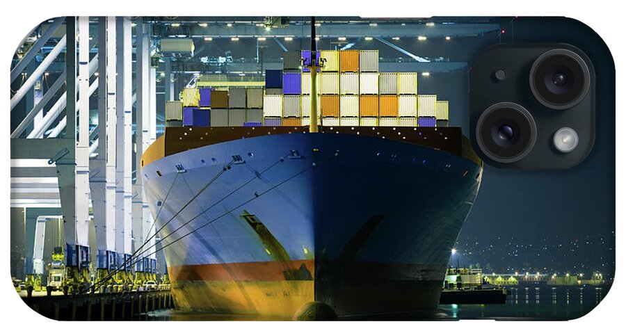 Trading iPhone Case featuring the photograph Container Ship Being Loaded by Hal Bergman