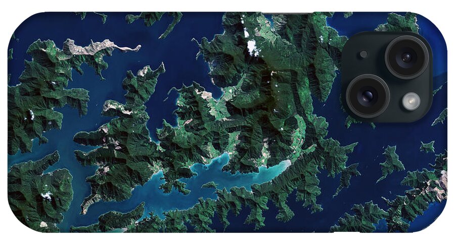 Satellite Image iPhone Case featuring the digital art Cook Strait, New Zealand from space by Christian Pauschert