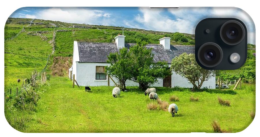 Estock iPhone Case featuring the digital art Cottage & Sheep, Mayo, Ireland by Sebastian Wasek