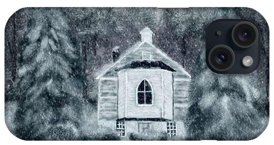 Church iPhone Case featuring the digital art Country Church On A Snowy Night by Lois Bryan