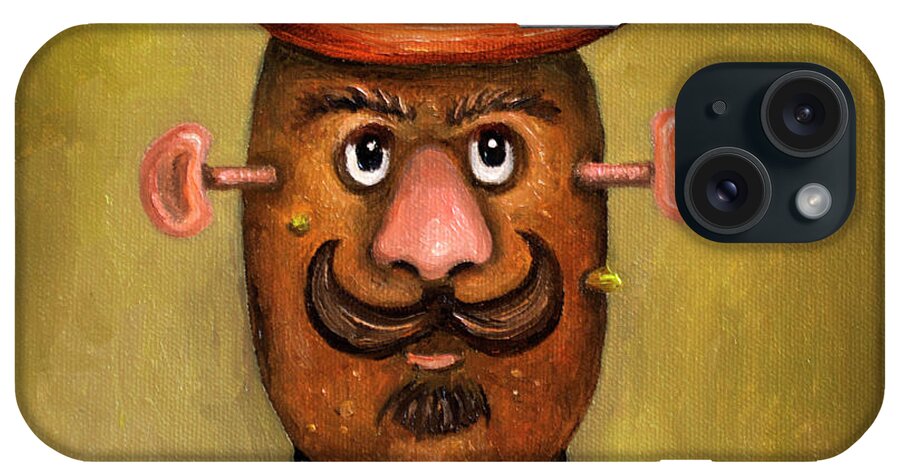 Cowboy Potato Head iPhone Case featuring the painting Cowboy Potato Head by Leah Saulnier