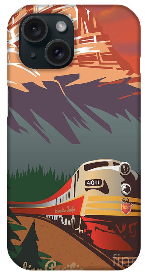 Retro Travel iPhone Case featuring the digital art CP Travel by Train by Sassan Filsoof