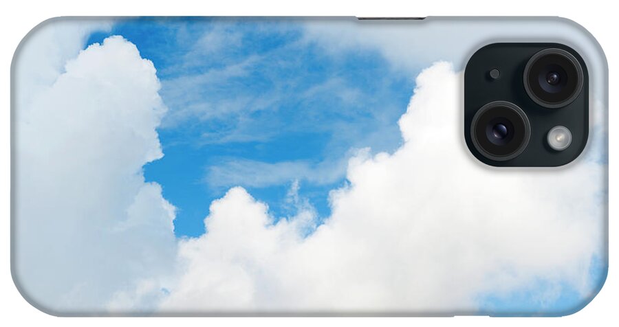 Directly Below iPhone Case featuring the photograph Cumulus Clouds And Patch Of Blue by Stuart Mccall