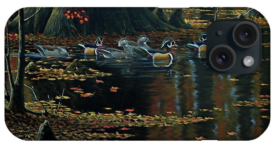 Cypress Jewels - Wood Ducks iPhone Case featuring the painting Cypress Jewels - Wood Ducks by Wilhelm Goebel
