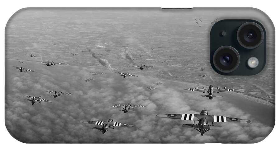 196 Squadron iPhone Case featuring the photograph D-Day Stirlings and gliders BW version by Gary Eason