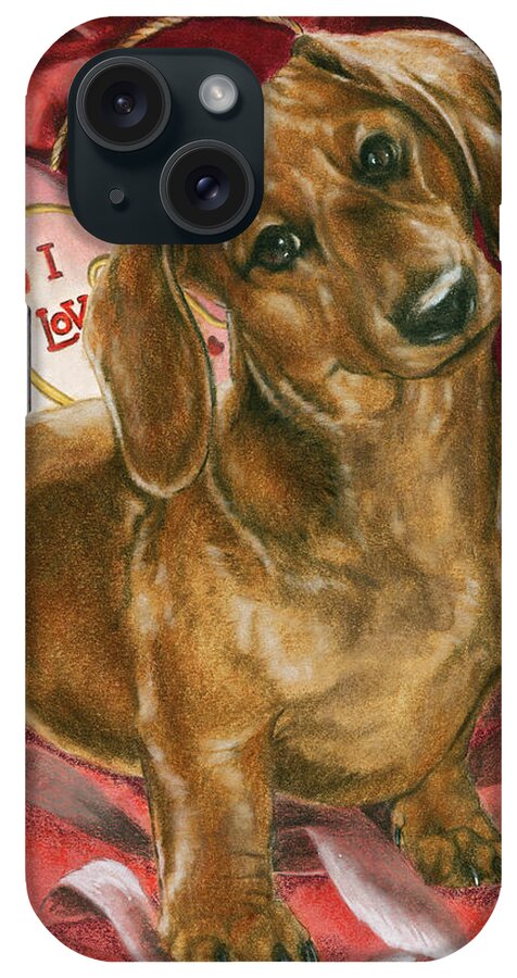 Dachshund With Valentines Gifts iPhone Case featuring the painting Dachshund Love by Barbara Keith
