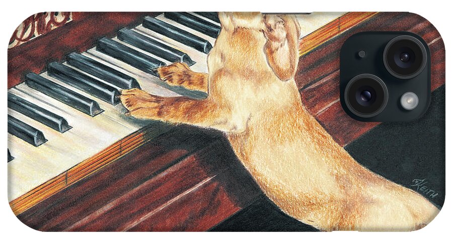 Dachsund With Front Paws On The Piano. iPhone Case featuring the painting Dachsund Playing Piano by Barbara Keith