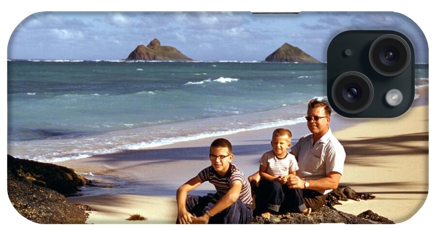 Kid iPhone Case featuring the painting Dad and kids kaul beach Red Kodachrome slides from the 1950 by Celestial Images