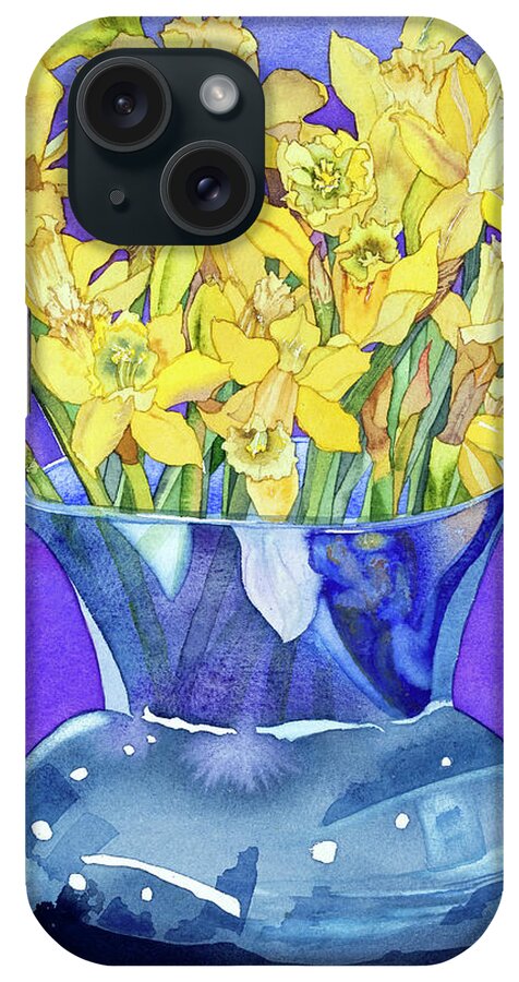 Flowers iPhone Case featuring the painting Daffodils In Cobalt by Sharon Pitts