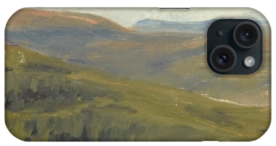 Landscape iPhone Case featuring the painting dagrar over salenfjallen- Shifting daylight over mountain ridges, 1 of 12_1244_ljusad_1,1MBb_85x90cm by Marica Ohlsson