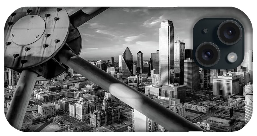America iPhone Case featuring the photograph Dallas Texas Skyline Panorama From Reunion Tower in Black and White by Gregory Ballos