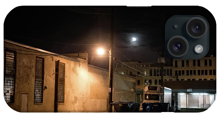 Alley iPhone Case featuring the photograph Dark Chicago City Alley at Night with the Moon by Bruno Passigatti