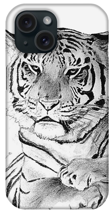 Tiger iPhone Case featuring the drawing Darwin by Vallee Johnson