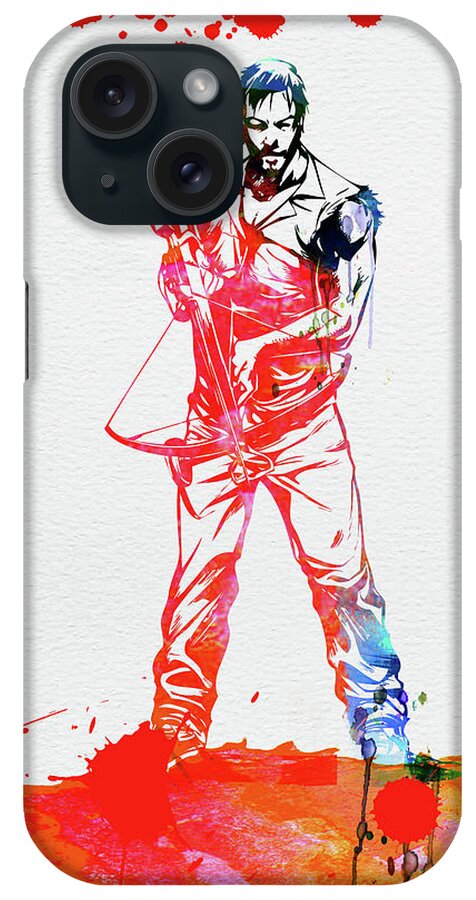 Movies iPhone Case featuring the mixed media Daryl Dixon Watercolor by Naxart Studio