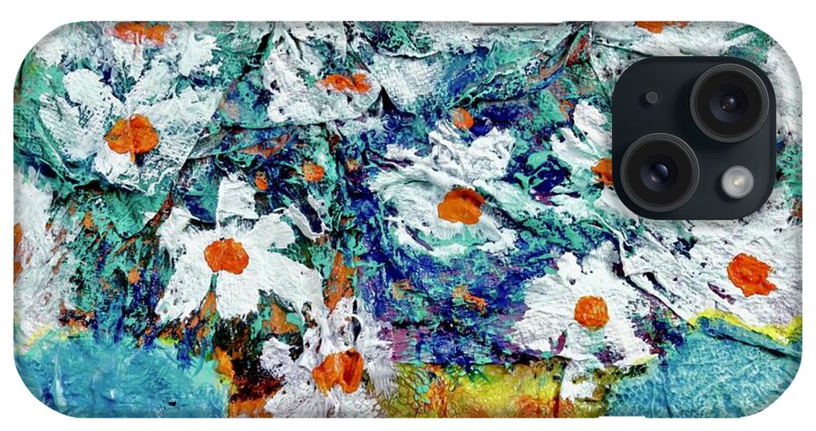 Daisy Daisies Blue Flowers Bouquet Texture iPhone Case featuring the painting Daisies by Thomas Santosusso