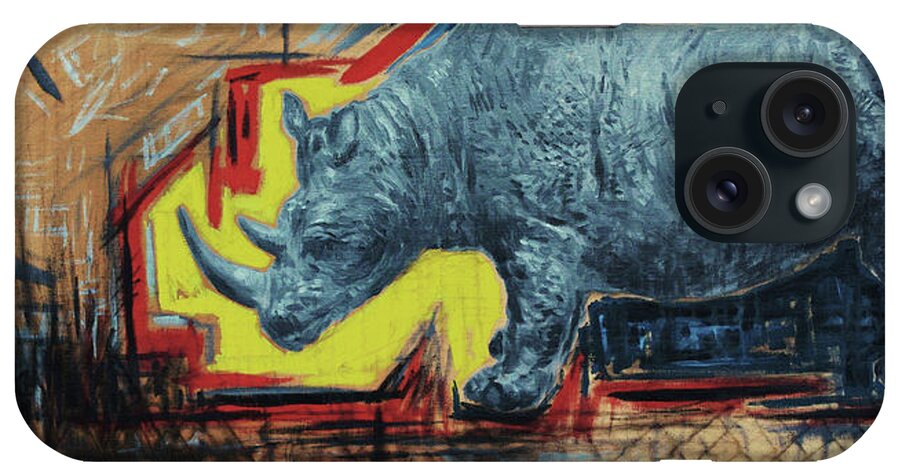 Hans Egil Saele iPhone Case featuring the painting Dawn in Rhino Land by Hans Egil Saele