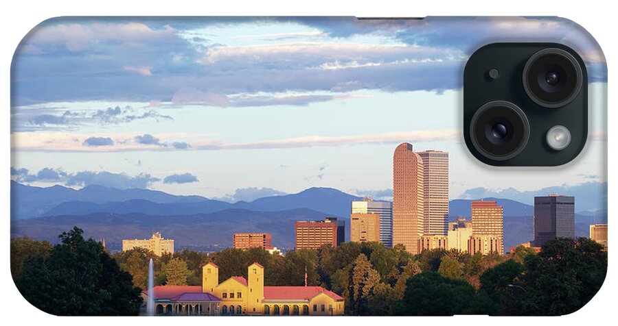 Water's Edge iPhone Case featuring the photograph Denver City Park And Skyline With A by Beklaus