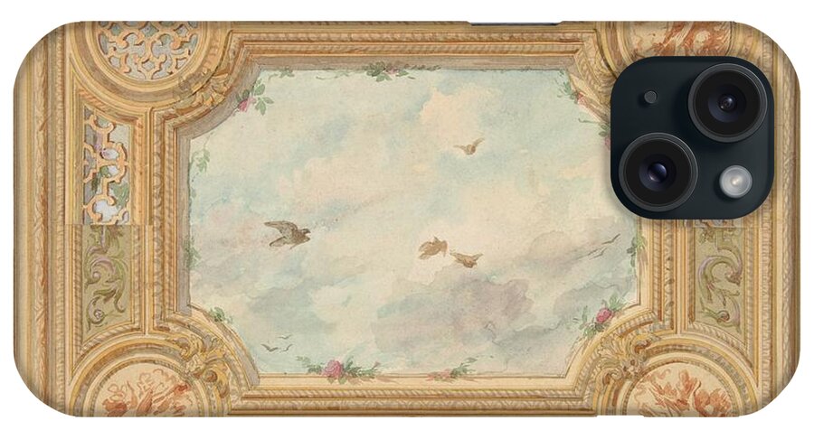 Ceiling Mural iPhone Case featuring the painting Design For A Ceiling With Four Medallions And Sky Motif by Jules-edmond-charles Lachaise