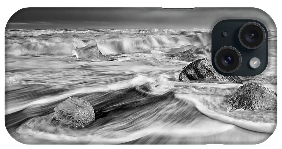 Iceland iPhone Case featuring the photograph Diamond Beach Iceland IV BW by Joan Carroll