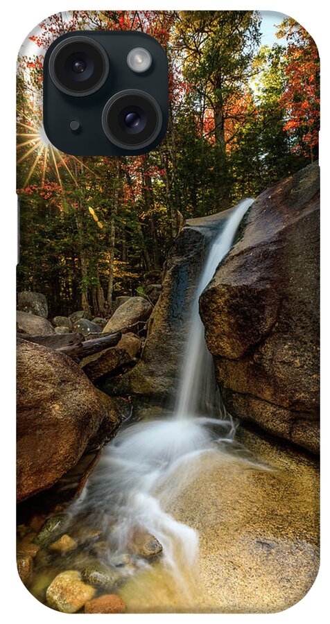 Waterfall; New Hampshire; New England; Diana's Baths; Fall; Falls; Sunstar; Trees; Sunrise; Long Exposure; Motion; Rocks; Flow; Mood; Autumn; Leaves; Colors; Rob Davies; Photography iPhone Case featuring the photograph Diana's Baths by Rob Davies