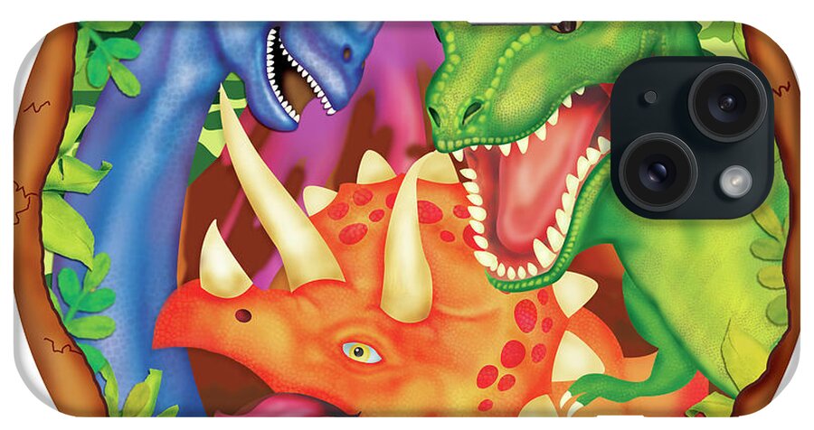 Kids iPhone Case featuring the painting Dinosaur Plate 2 by Maria Trad