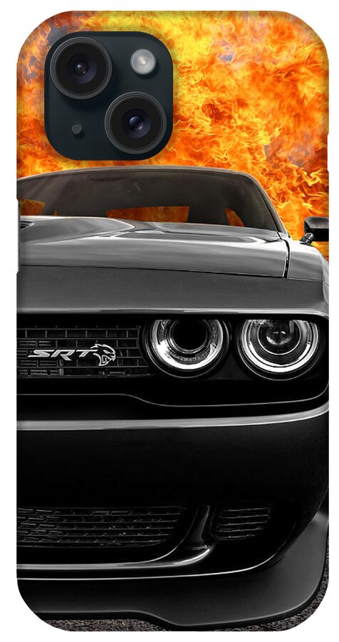 Dodge iPhone Case featuring the photograph Dodge Hellcat SRT With Flames by Gill Billington