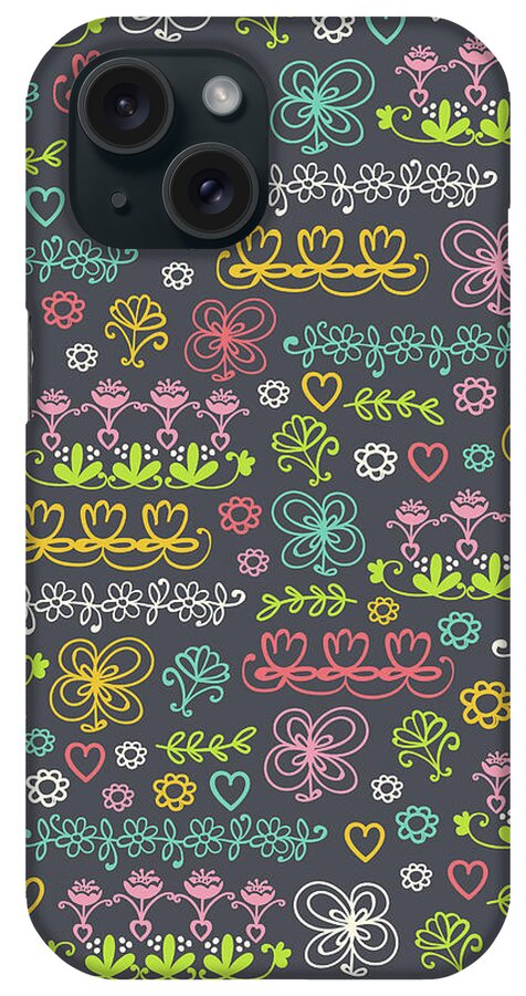 Doodle Flowers iPhone Case featuring the digital art Doodle Flowers by Elizabeth Caldwell