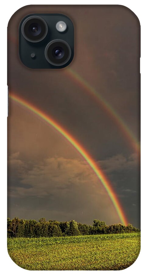 Weather iPhone Case featuring the photograph Double Rainbow Over The Hay Field by Dale Kauzlaric
