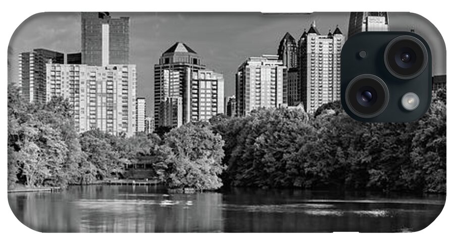 Atlanta Skyline iPhone Case featuring the photograph Downtown Atlanta Panoramic Monochrome from Piedmont Park by Gregory Ballos