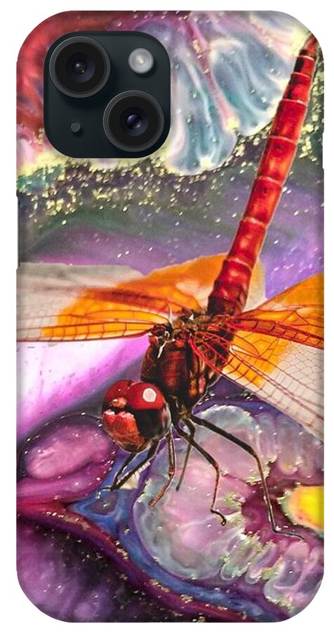 Dragonfly iPhone Case featuring the mixed media Dragonfly by Mary Poliquin - Policain Creations