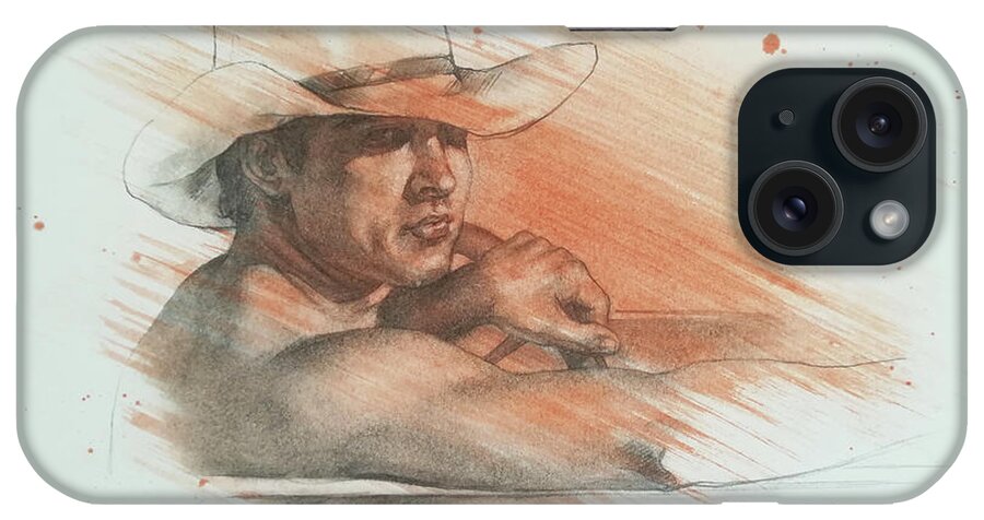 Portrait iPhone Case featuring the drawing Drawing portrait of cowboy #1913 by Hongtao Huang
